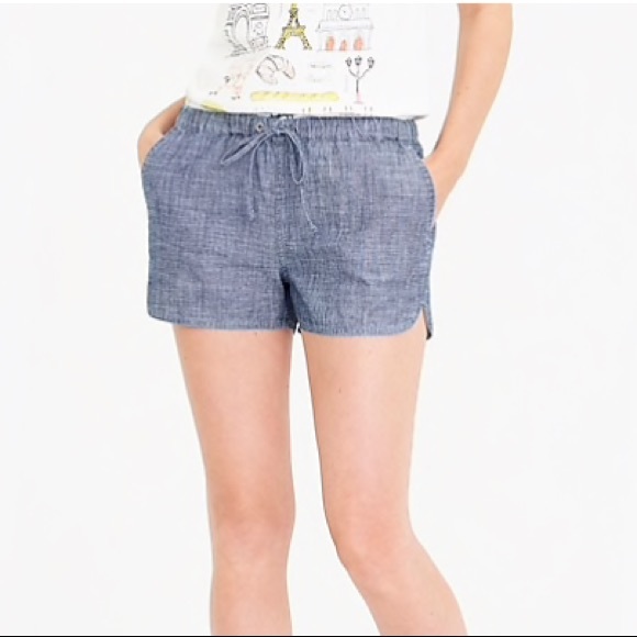 J.CREW Popular & Classic Chambray Tie Waist Shorts 3" Inseam - Picture 2 of 7
